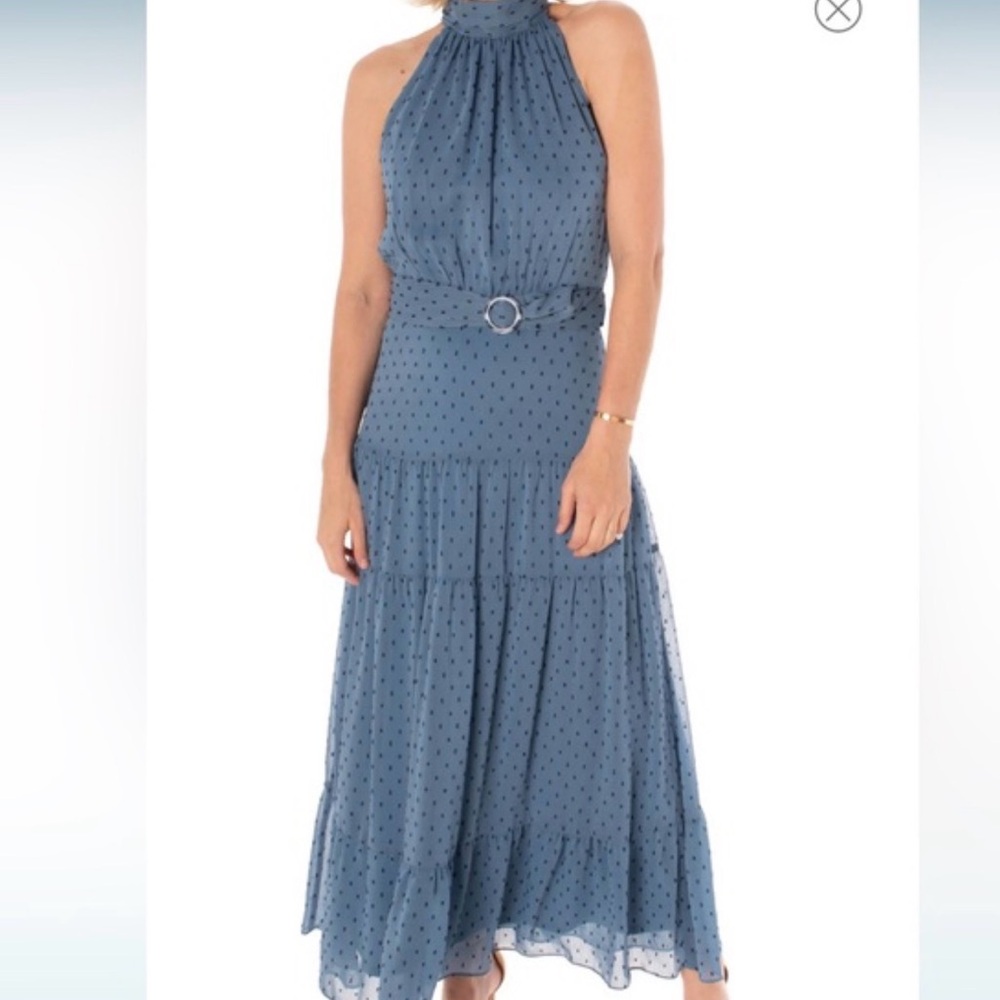 Taylor Blue Halter Maxi Dress with Belt (sz 4)